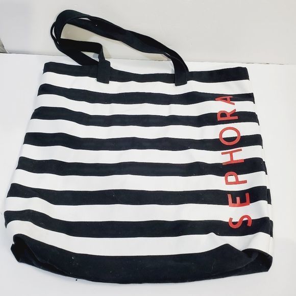 4x$25 Sephora black white stripes open tote bag - Picture 7 of 11